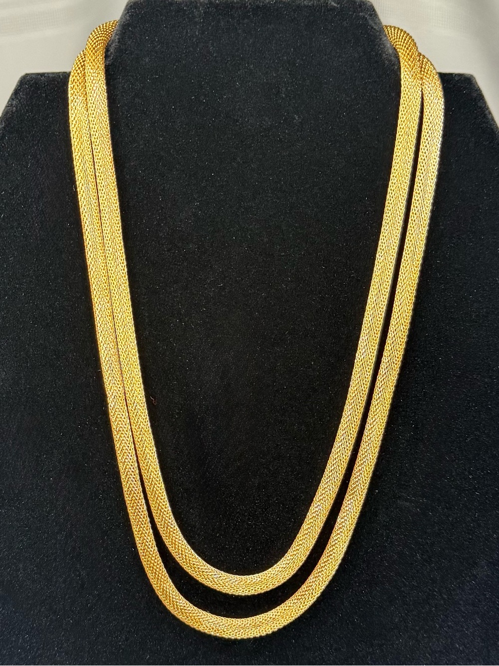 Vintage Gold Tone Double Strand Mesh Chain Necklace Ball End Lobster Clasp